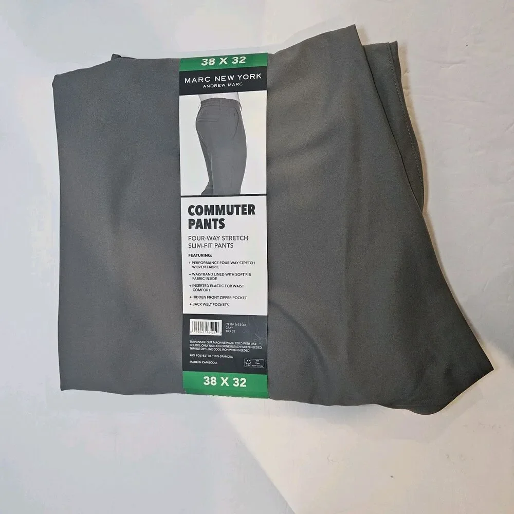 Marc New York Men’s Commuter Pant Slim Fit Four-Way Stretch Fabric, 38x32 w/snag